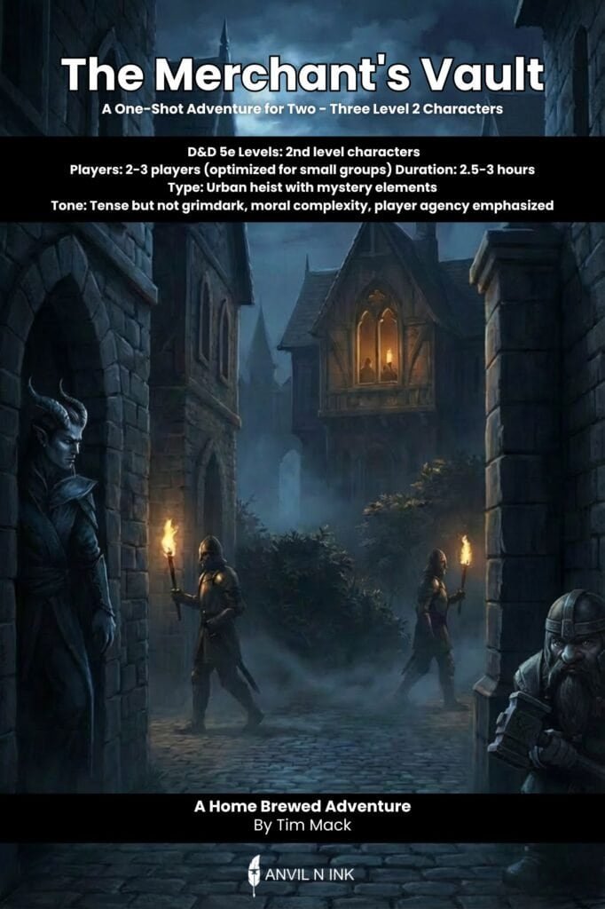 The Merchant's Vault: Complete D&D 5e Urban Heist Adventure for 2-3 Players