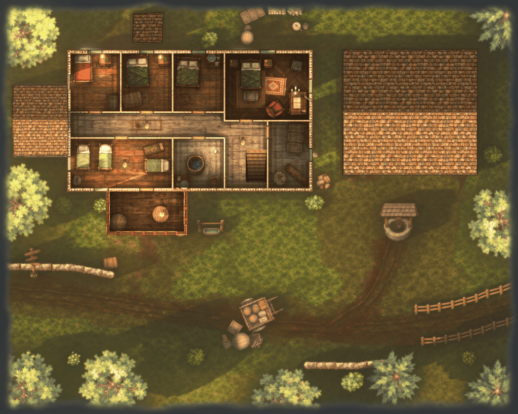 Roadside Tavern battle map, upper floor, made in Ink Hammer