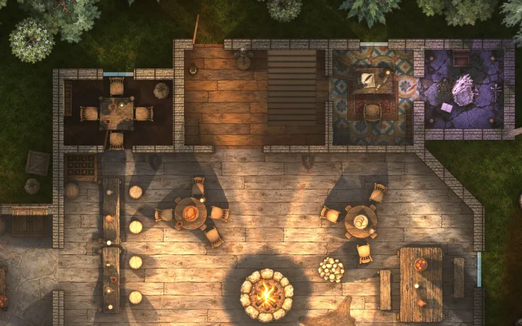 Multi-room building with doors and stairs made with the Ink Hammer Build tool