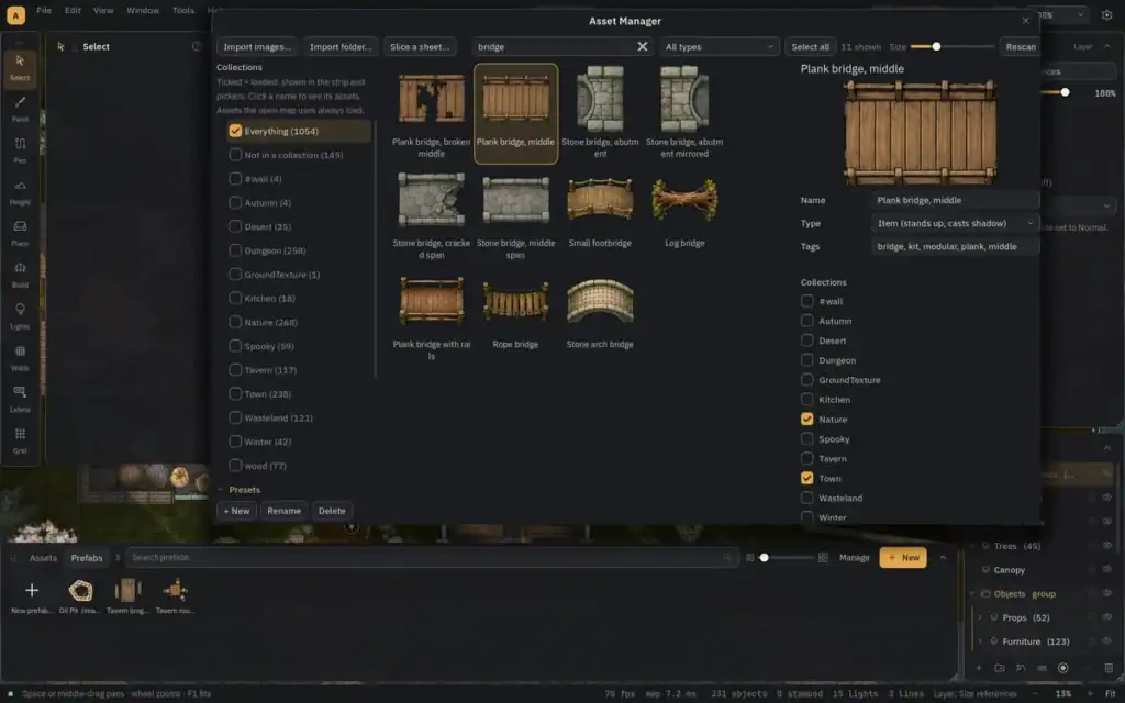 Ink Hammer Asset Manager with tagged map assets and prefabs