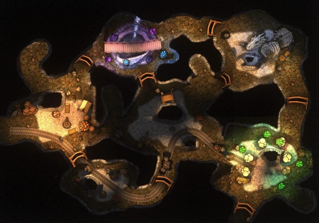 Mine caverns battle map made in Ink Hammer