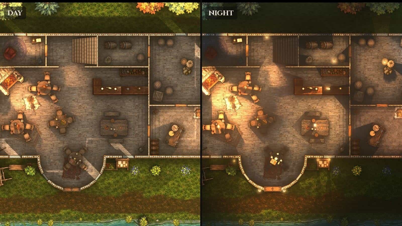 Day and night versions of the same D&D battle map