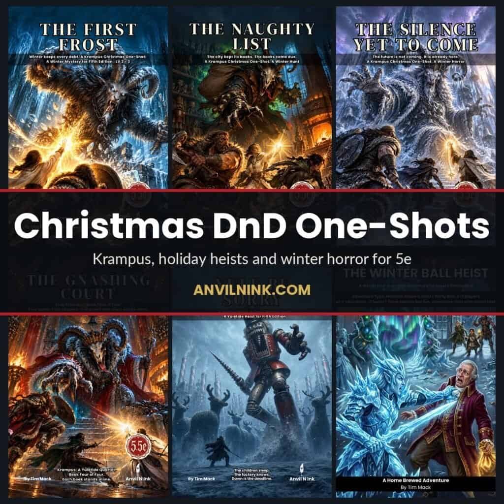 Christmas DnD one-shots: Krampus and holiday heist adventure covers