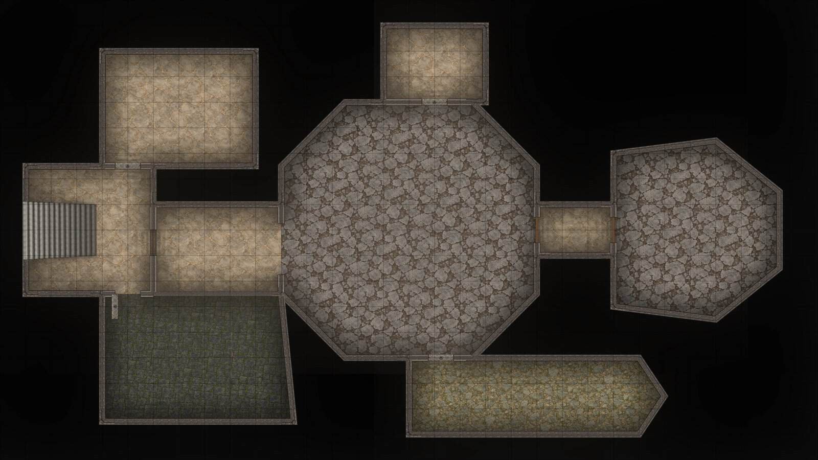 Dungeon layout blocked out with walls and doors in a dungeon map maker