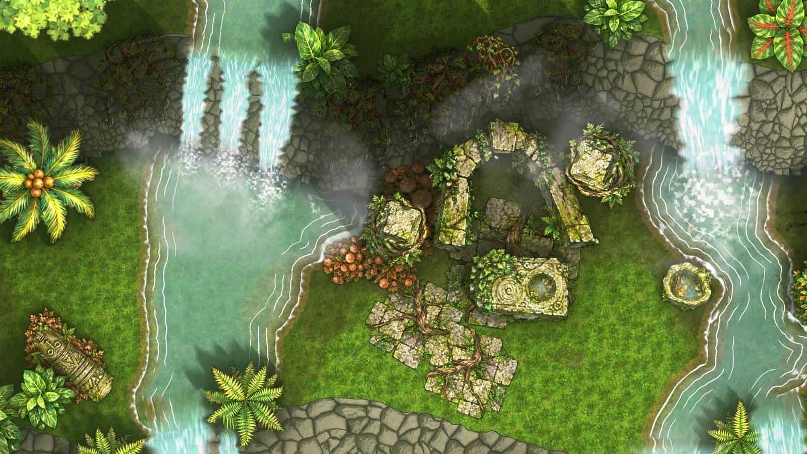 Painting a stream and waterfall over a cliff on a forest battle map